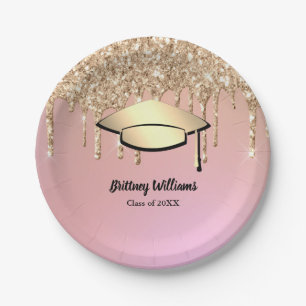 Assiettes En Carton Rose Parties scintillant or Drids Graduation Thème
