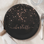Assiettes En Carton Rose Parties scintillant Or Élégant Script glamour<br><div class="desc">Créez votre propre plaque de papier brillant diamant noir et rose avec votre nom de script manuscrit moderne personnalisé.</div>