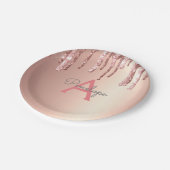 Assiettes En Carton Rose Parties scintillant rose or et Monogramme éti (Angle)