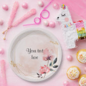 Assiettes En Carton Rose Pastel et cadre or élégant modèle Napkin  (Fête)