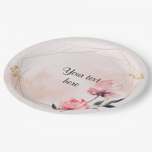 Assiettes En Carton Rose Pastel et cadre or élégant modèle Napkin (Angle)