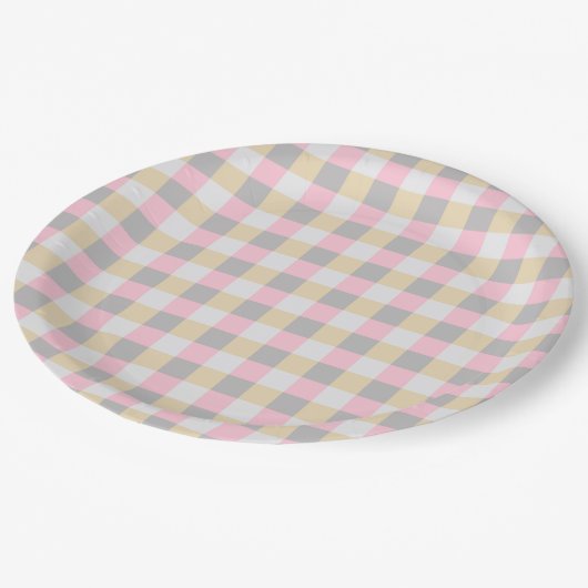 Assiettes En Carton Rose pastel jaune gris carreaux (Angle)