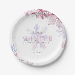 Assiettes En Carton Rose Pays de Neige Flocon Premier Anniversaire