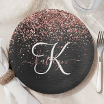 Assiettes En Carton Rose personnalisé Parties scintillant or noir Étin<br><div class="desc">Personnalisez facilement ce design élégant et branché de plaque en papier avec une jolie parties scintillant brillante en or rose sur un arrière - plan métallique brossé noir.</div>