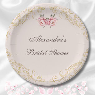 Assiettes En Carton Rose Poussiéreux Pivoine Floral Vintage Fête de Ma