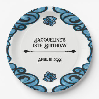 Assiettes En Carton Rose princesse porte bleue et noire Anniversaire