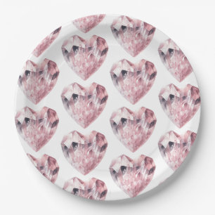 Assiettes En Carton Rose Quartz Cœur Rose Fête Cristal Amour