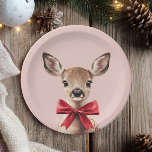 Assiettes En Carton Rose & Red Deer   Fête d'anniversaire de Woodland