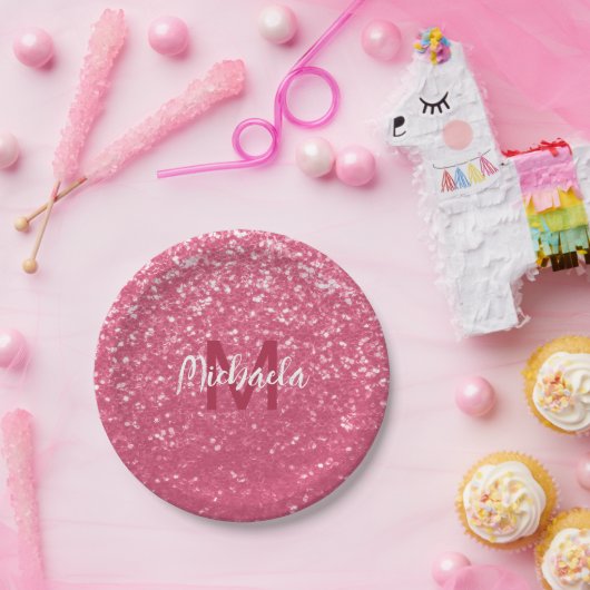 Assiettes En Carton Rose rose clair faux pétille parties scintillant M (Fête)