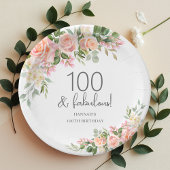 Assiettes En Carton Rose rose de Peach Floral 100e anniversaire