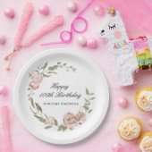 Assiettes En Carton Rose rose Dusty Floral 100e anniversaire (Fête)