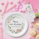 Assiettes En Carton Rose rose Dusty Floral 90e anniversaire (Fête)