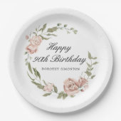 Assiettes En Carton Rose rose Dusty Floral 90e anniversaire (Devant)