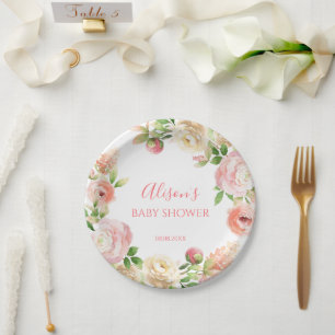Assiettes En Carton Rose rose élégant Baby shower floral fille