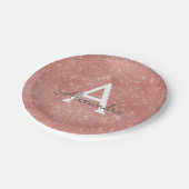 Assiettes En Carton Rose Rose Gold Girl Étincelle Monogramme Anniversa (Angle)