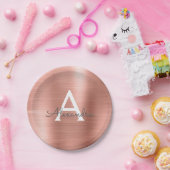 Assiettes En Carton Rose Rose Gold Girly Metallo Monogramme Anniversai (Fête)