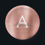 Assiettes En Carton Rose Rose Gold Girly Metallo Monogramme Anniversai<br><div class="desc">Blush Rose Rose Or Faux Girly Acier Inoxydable Foil Elégant Anniversaire Monogramme Nom Fête Plaques sont parfaites pour un mariage,  douche nuptiale,  soirée bachelortte,  ou douce 16 fête d'anniversaire élégant et moderne. Ces Plaques de fête d'anniversaire peuvent être customisées pour inclure votre nom initial et prénom.</div>