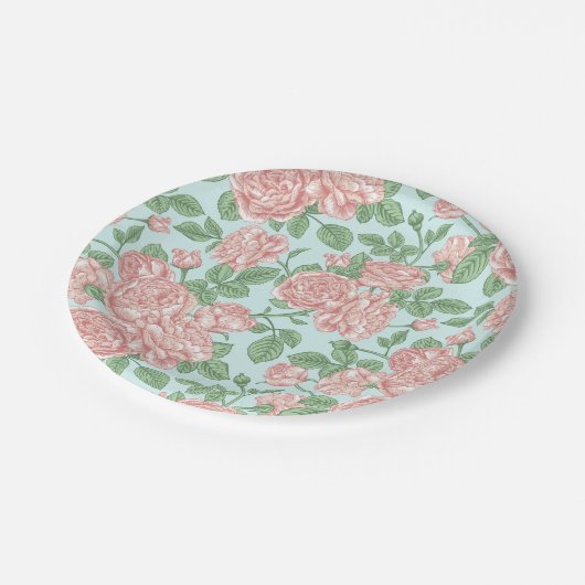 Assiettes En Carton Rose rose Jardin Bouquet Motif (Angle)