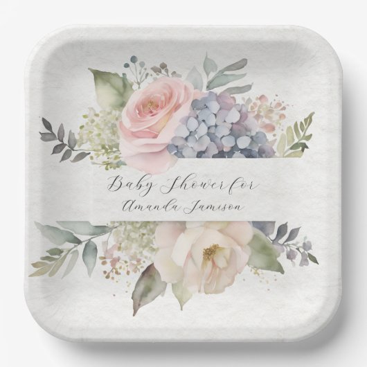 Assiettes En Carton Rose Rose Jardin Doux Papillon Bébé Fille Douche (Recto)