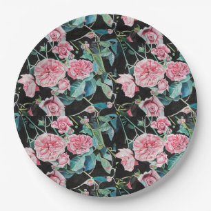 Assiettes En Carton Rose rose noir fleurs florales Plaque de papier de