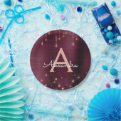 Assiettes En Carton Rose Rose or Bourgogne étincelle Monogramme Annive (Fête)