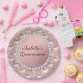 Assiettes En Carton Rose Rose Or Perles Blanches Quinceañera Photo (Fête)