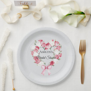 Assiettes En Carton Rose rose pâle Fête des mariées de coeur floral