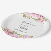 Assiettes En Carton Rose rose pâle vert Mariage floral (Angle)