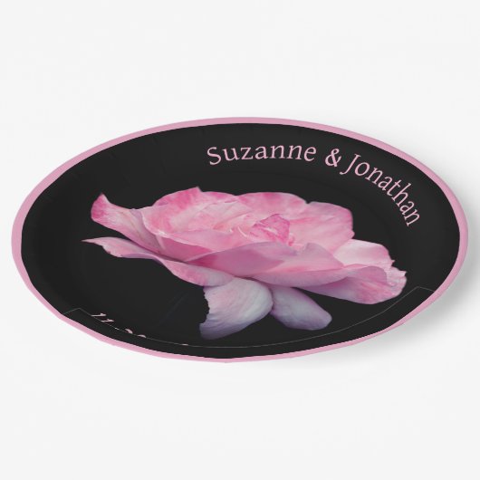 Assiettes En Carton Rose rose Personnalisé Mariage Mariée (Angle)