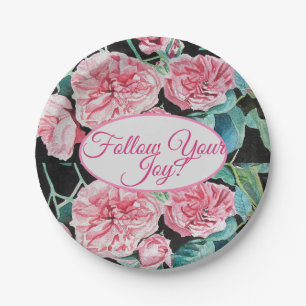 Assiettes En Carton Rose Rose Roses floral Suivez votre Motif de joie