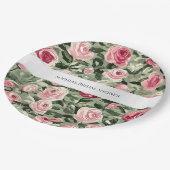 Assiettes En Carton Rose rose rouge vert Fête des mariées florale (Angle)