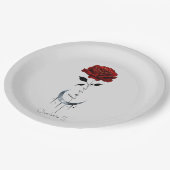 Assiettes En Carton Rose rouge de style tatouage et lune de croissant  (Angle)