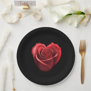 Assiettes En Carton Rose rouge en forme de coeur -