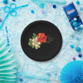 Assiettes En Carton Rose rouge et marguerites Arrière - plan noir (Fête)