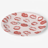 Assiettes En Carton Rose rouge lèvres Kiss (Angle)