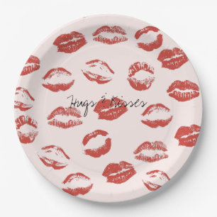 Assiettes En Carton Rose rouge lèvres Kiss