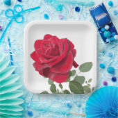 Assiettes En Carton Rose rouge - peinte à la main (Fête)