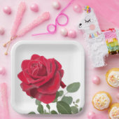 Assiettes En Carton Rose rouge - peinte à la main (Fête)