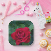 Assiettes En Carton Rose rouge proche (Fête)