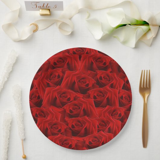 Assiettes En Carton Rose rouge romantique (Mariage)