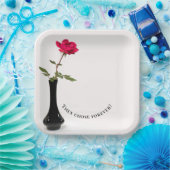 Assiettes En Carton rose rouge simple dans le vase noir (Fête)