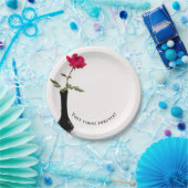 Assiettes En Carton rose rouge simple dans le vase noir (Fête)