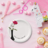 Assiettes En Carton rose rouge simple dans le vase noir (Fête)