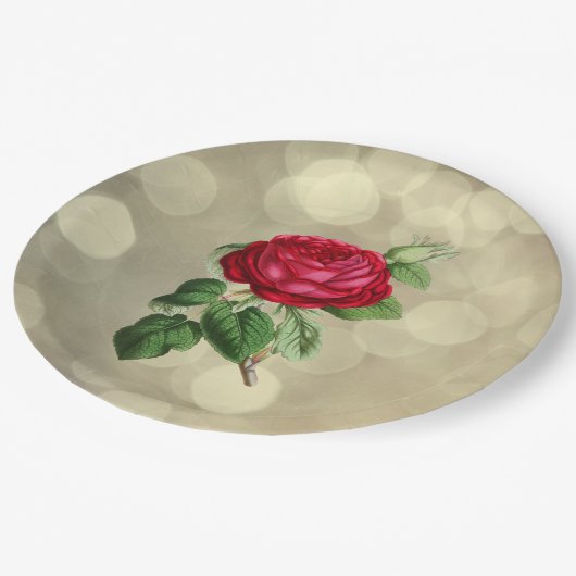 Assiettes En Carton Rose rouge sur un Arrière - plan Golden Bokeh (Angle)