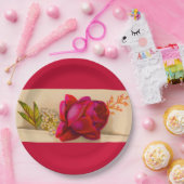 Assiettes En Carton Rose rouge victorienne (Fête)