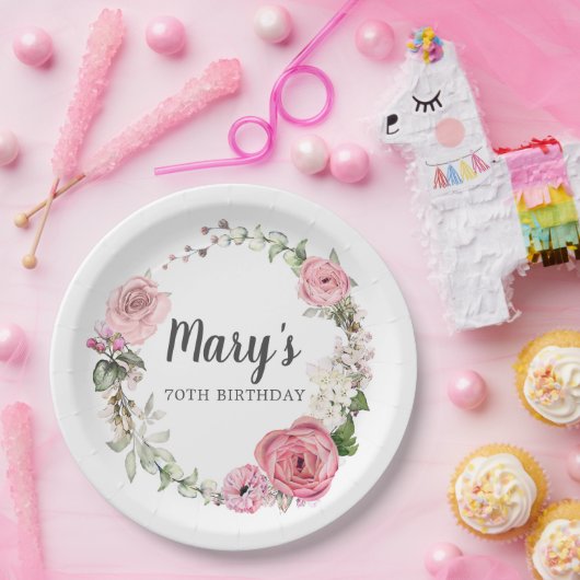 Assiettes En Carton Rose Rustique Floral 70e Anniversaire Plaque de pa (Fête)