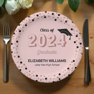 Assiettes En Carton Rose Script Confetti Graduation Party Pink Pap