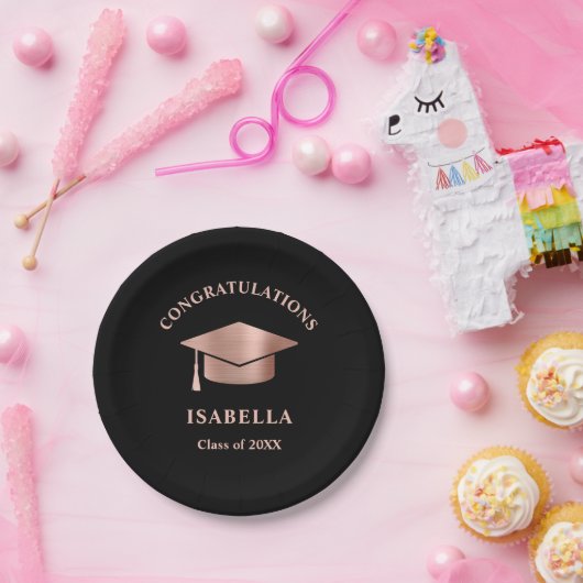 Assiettes En Carton Rose simple élégant Gold Custom Graduation (Fête)