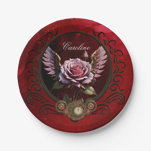Assiettes En Carton Rose Steampunk (Devant)