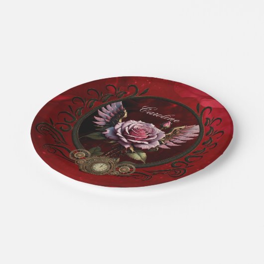 Assiettes En Carton Rose Steampunk (Angle)